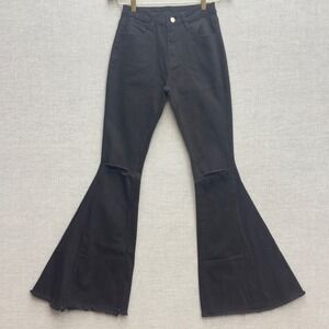 Wisteria Lane Womens Black Distressed Flare Jeans Bell Bottom Size S